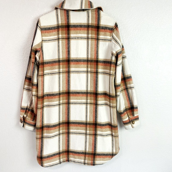 CoffeeShop Cream/Rust Plaid Shacket Size L - Picture 2 of 6